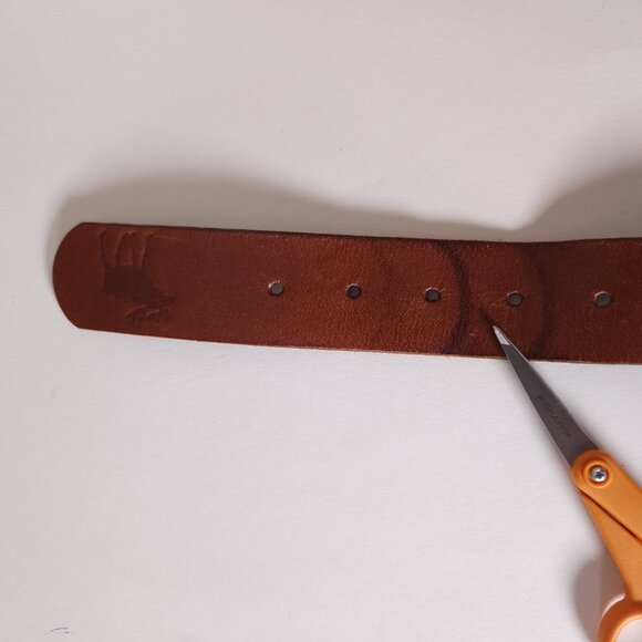 Abercrombie & Fitch Brown Leather Belt Womens S/M Sequins Beads Moose Logo Boho - Picture 12 of 16